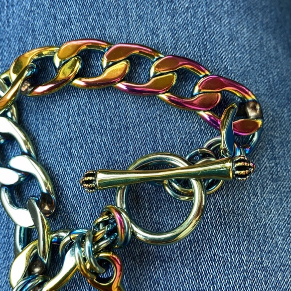 NEW Y2K JUICY COUTURE VINTAGE IRIDESCENT RAINBOW CHARM BRACELET HEART VERY RARE - Picture 7 of 9